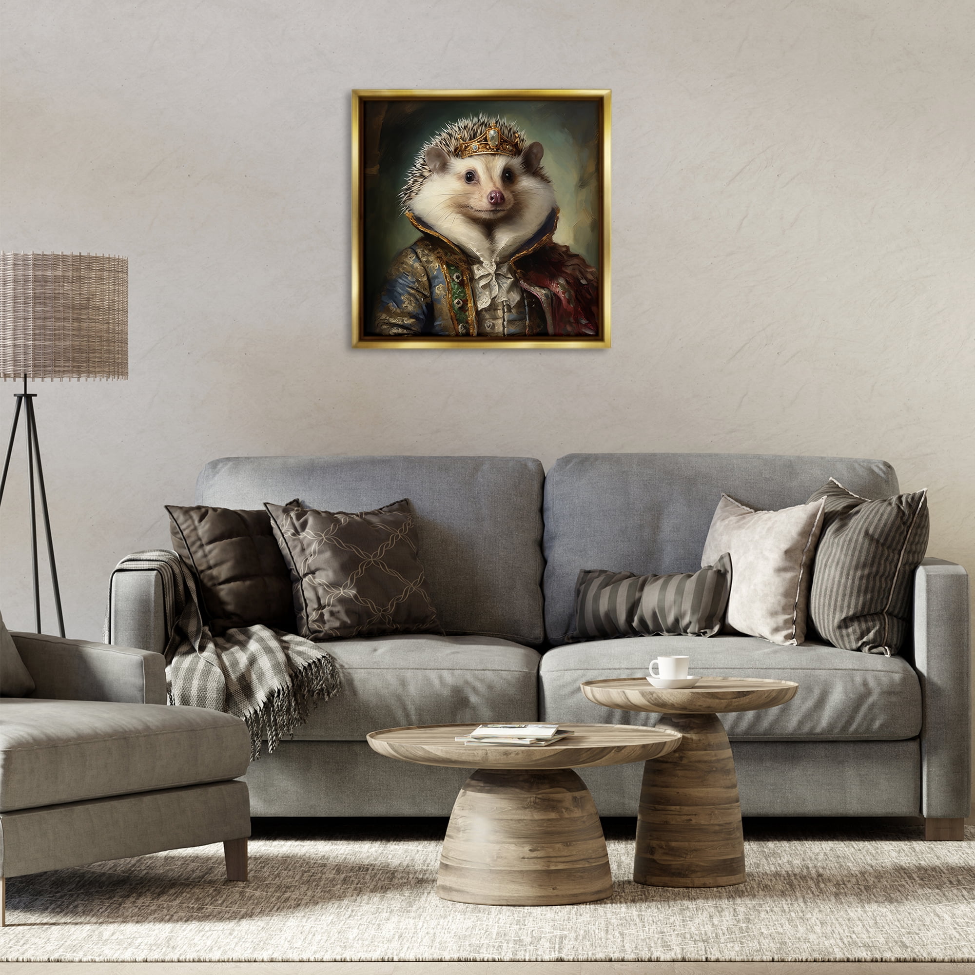 Stupell Industries Hedgehog Regal Transformation Animals & Insects Painting Gold Floater Framed Canvas Art Print Wall Art, 25 x 25