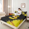 thumbnail image 4 of Manfei Boys Girls Letter Monogrammed S 4pcs Bed Sheets,Sport Baseball King Sheets,Graffiti Splash Super Cozy Sheet Set,Ultra Soft Home Decor, 4 of 7