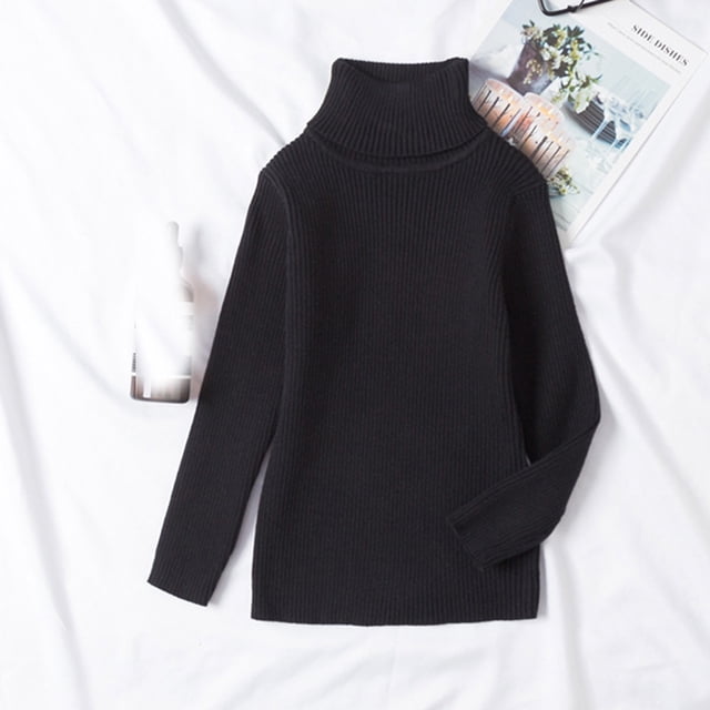 Toddler Kids Baby Knit Turtleneck Sweater Soft Solid Warm Sweater Crochet Pullover