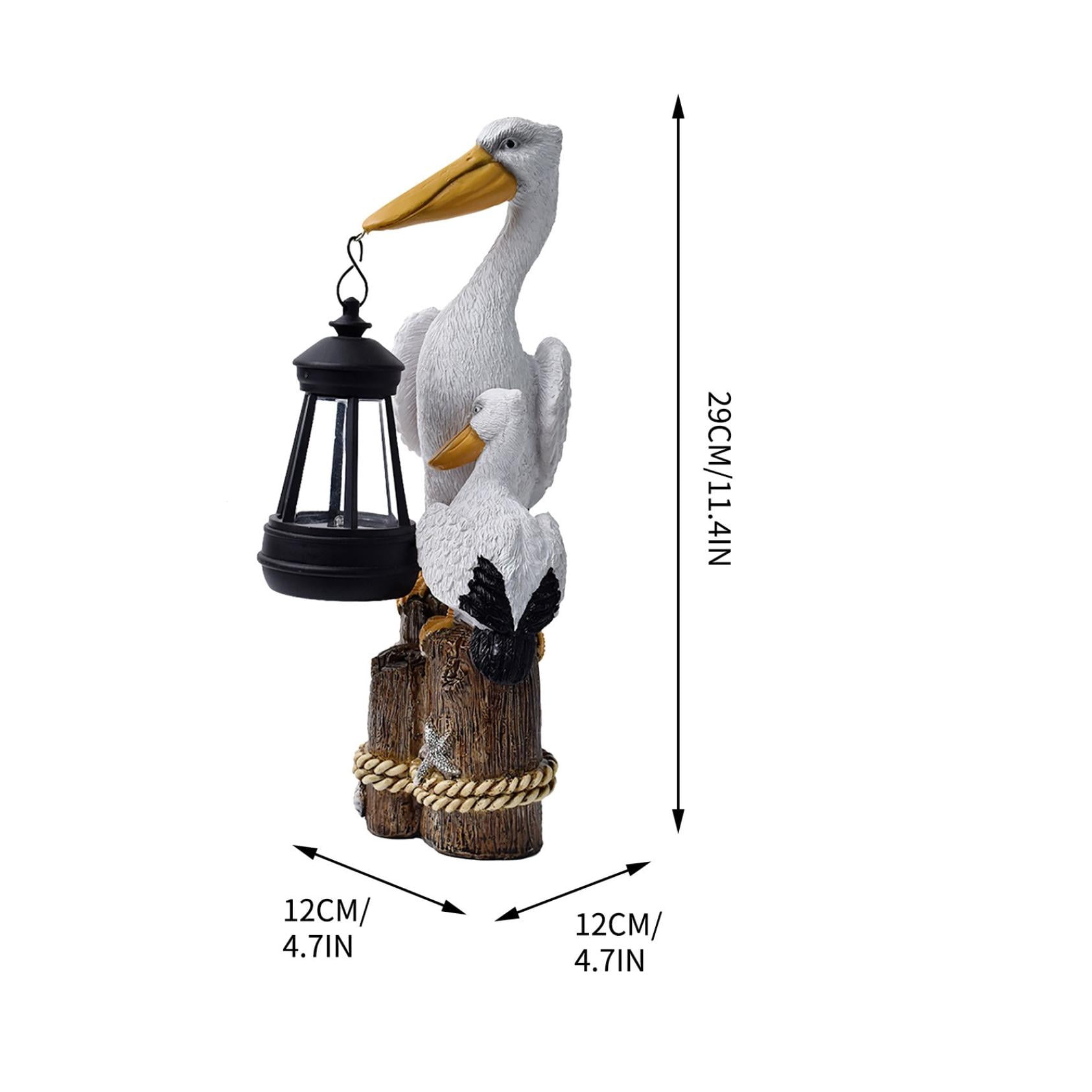 Solar LED Lantern Pelican Statue Resin Seabird Figurine on Tree Stump Mediterranean Style Sculpture for Porch Patio Yard Balcony Decor(C)