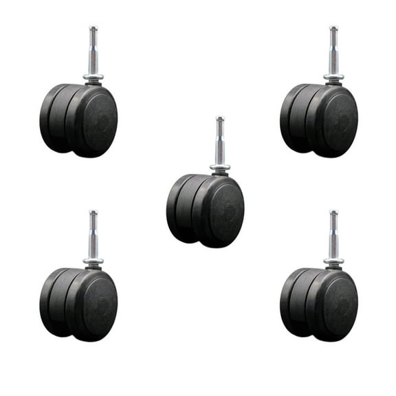 2-3/8 Inch Black Floor Safe Twin Wheel Casters 5/16 Grip Neck Stem Set of 5 SCC