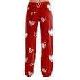 thumbnail image 4 of Womens Valentines Day Pajama Pants Heart Graphic Print Pjs Drawstring Jogger Wide Leg Athletic Pants, 4 of 5