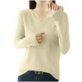 thumbnail image 5 of Juslio Women Sweaters Pullovers Womens Tops Solid V Neck Long Sleeve Knit Beige, 5 of 5