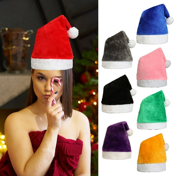 sunsanly Santa Hat with White Plush Ball Christmas Holiday Hat Costume Soft Velvet Xmas Hat for Christmas Parties Family Gatherings