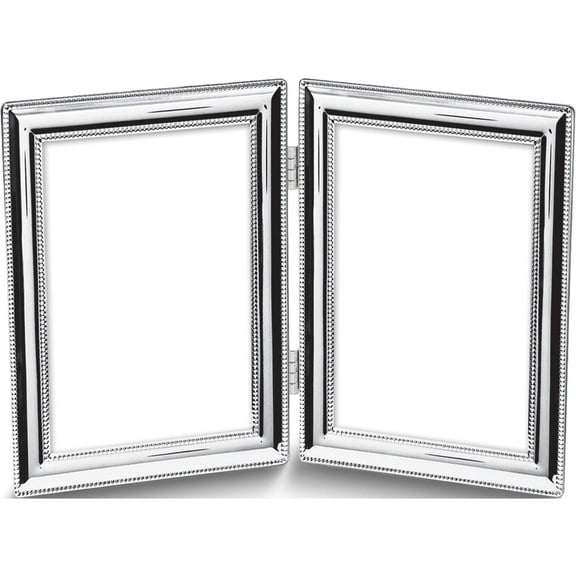 Fashion Silver-Plated Beaded Edge 5X7 Double Photo Frame Made In China gm3085