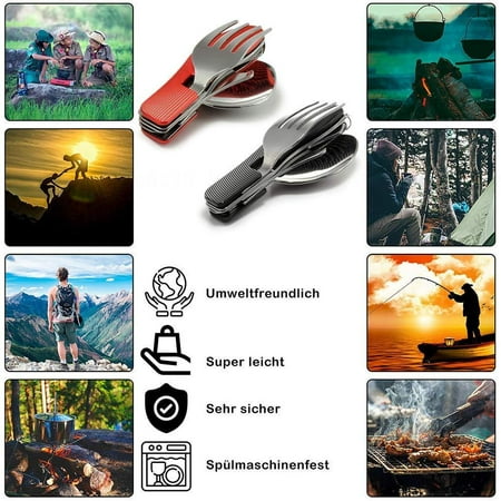

Camping Tableware Folding Knife Fork and Spoon Combination Stainless Steel Tableware Knife and Fork Multi-function Knife Pack of 2 Black+Red 2PCs