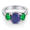 thumbnail image 3 of Gem Stone King 925 Sterling Silver Blue Lapis and Green Nano Emerald Ring for Women (2.80 Cttw, Gemstone Birthstone, Size 7), 3 of 6