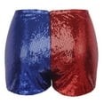 thumbnail image 5 of HDE Women's Red and Blue Metallic Sequin Booty Shorts for Harley Misfit Halloween Costume (Red and Blue, 2X), 5 of 5