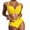 Yellow, variant on Huowey Printing Vintage Front Retro Crop Ruched Swimwear 2PCS Wrap Tops+Shorts Swimsuit Women High Waist Swimwears Tankinis Set Pool Bathing Suit Honeymoon Cruise Trendy Wear