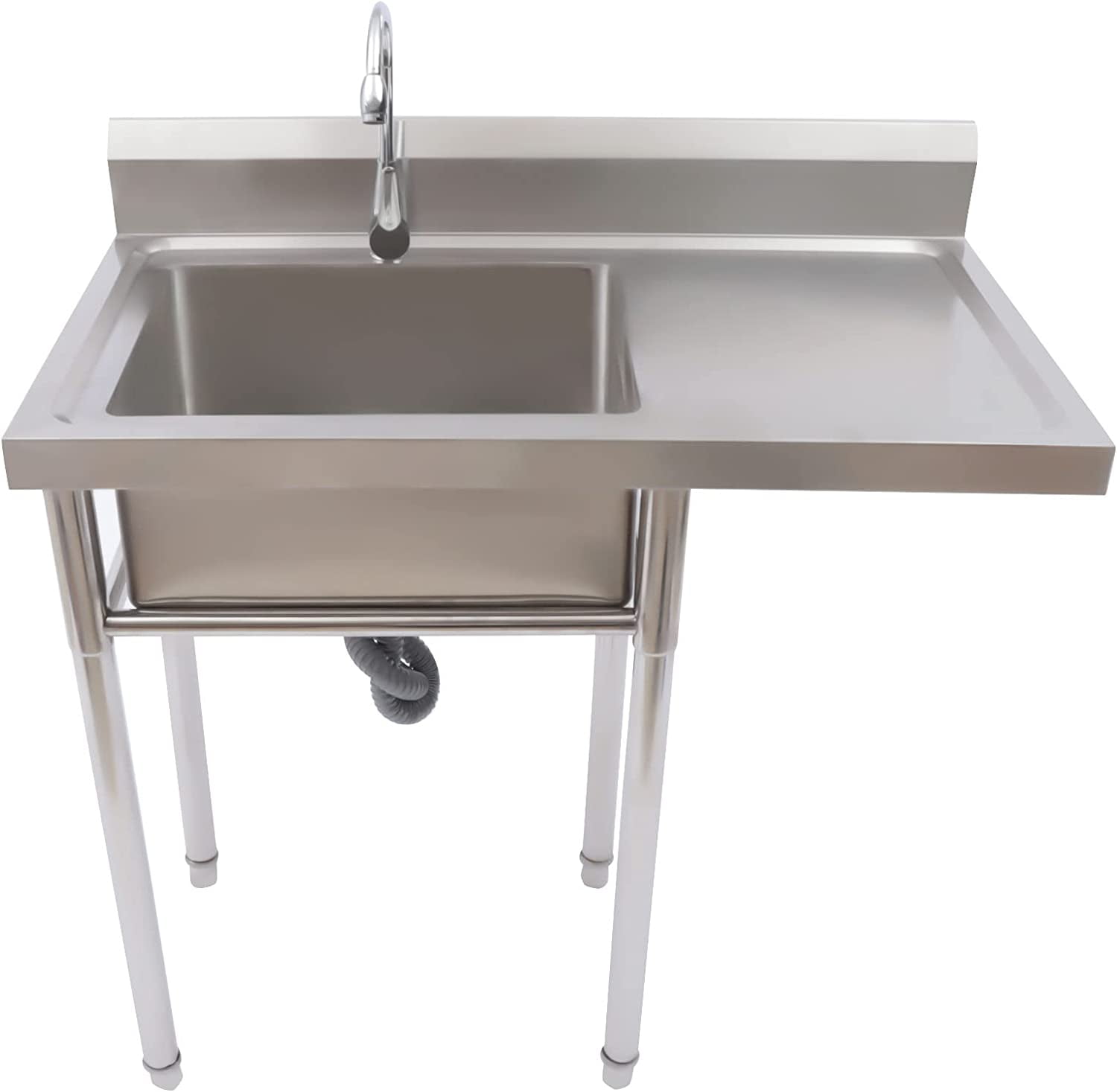 Miumaeov Stainless Steel Utility Sink with Backsplash,1 Compartment Workbench Sink Freestanding Commercial Kitchen Sink for Restaurant,Laundry Room,Garages