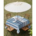 thumbnail image 3 of Outdoor Tablecloth with Umbrella Hole, Blue Nordic Style Stripes Spillproof Waterproof Outdoor Table Cover, Blue Gray Texture Patio Tablecloths for Party/Garden/Picnic, Square 54"x54", 3 of 9