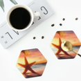 thumbnail image 4 of Naloa Starfish Sunset Sea Beach Leather Coasters for Drinks, Durable Drink Coasters 4 Set for Tabletop Protection, Luxurious Home Décor and Housewarming Gift ( {designName})Hexagon, 4 of 6