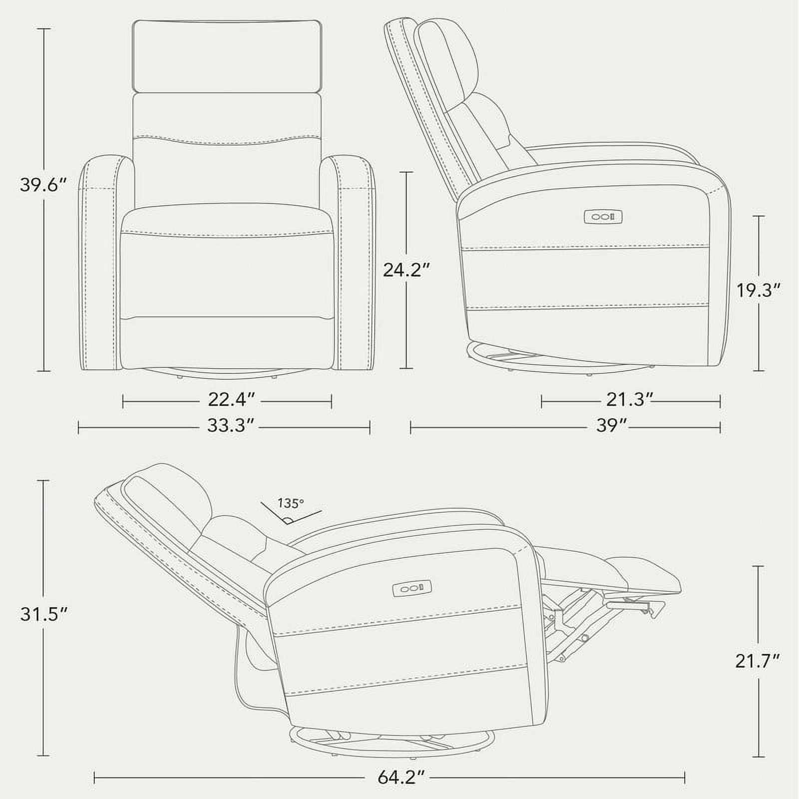CHITA Power Glider Recliner Chair, 270° Swivel Recliner with USB & Type-C Charge for Nursery, Faux Leather in Camel