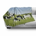 thumbnail image 3 of Cattle Soft Flannel Fleece Throw Blanket, Graphic Illustration of Domestic Cows Eating Grass on Meadow in Sunny Day Theme, Cozy Plush for Indoor and Outdoor Use, 60" x 80", Multicolor, by Ambesonne, 3 of 6