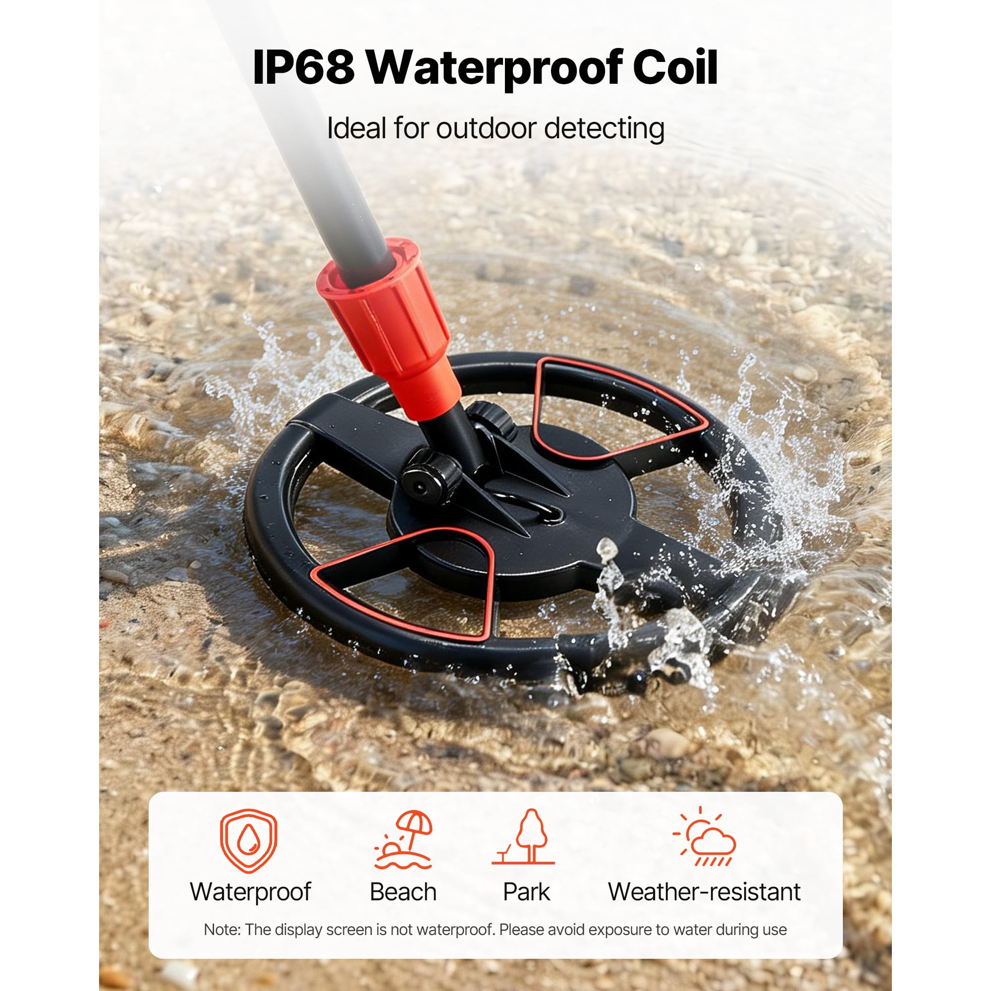 KFFKFF Lightweight Metal Detector with LCD Screen, 6" Waterproof Search Coil, Adjustable Length 22.8"-33.8", High Precision Gold Finder for Treasure Hunting and Easy Operation