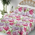 thumbnail image 3 of Ambesonne Floral Inspiration Fitted & Flat Sheet with Shams 4 Pcs Set, Magnolias Bloom, Full, Lilac Magenta Lime Green, 3 of 5