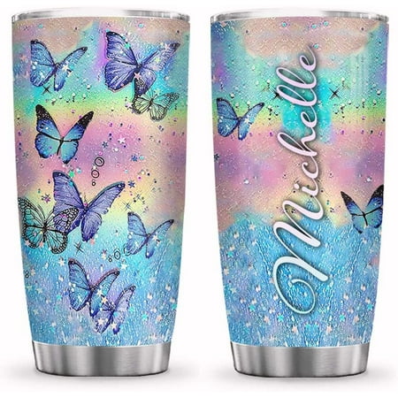 

20oz Personalized Name Butterfly Hologram Inspiration Motivation Tumbler Cup with Lid Double Wall Vacuum Sporty Thermos Insulated Travel Coffee Mug - DNM0603005Z