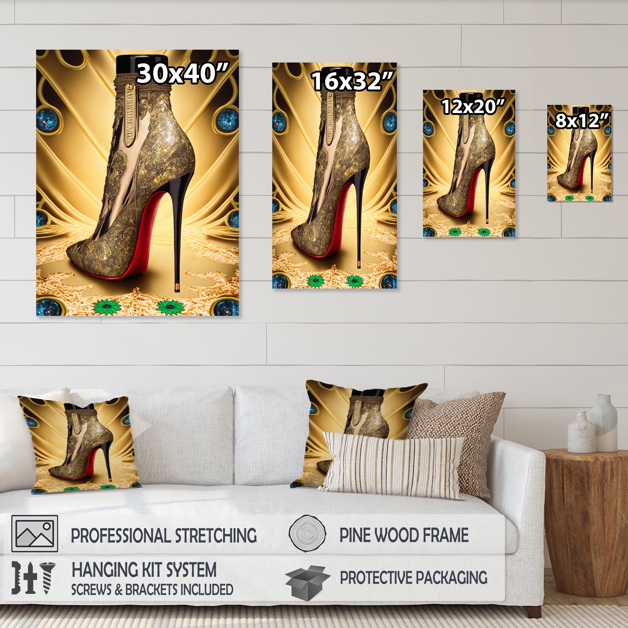 Designart Black And Gold High Heel Shoe IV Canvas Wall Art