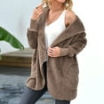 thumbnail image 3 of Defitshape Women's Long Sleeve Hooded Cardigan Plush Fuzzy Fleece Drape Open Front Hoodie Winter Thermal Warm Slouchy Baggy Jacket Outerwear Pockets Khaki 10, 3 of 5