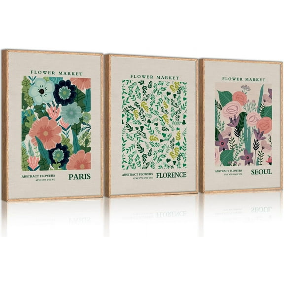 JANS.NO1 Sage Green Canvas Prints Wall Art Set, Abstract Botanical Boho Wall Decor, Minimalist Geometric Line Leaf Canvas Artwork for Living Room, Bedroom, Dining Room, Office