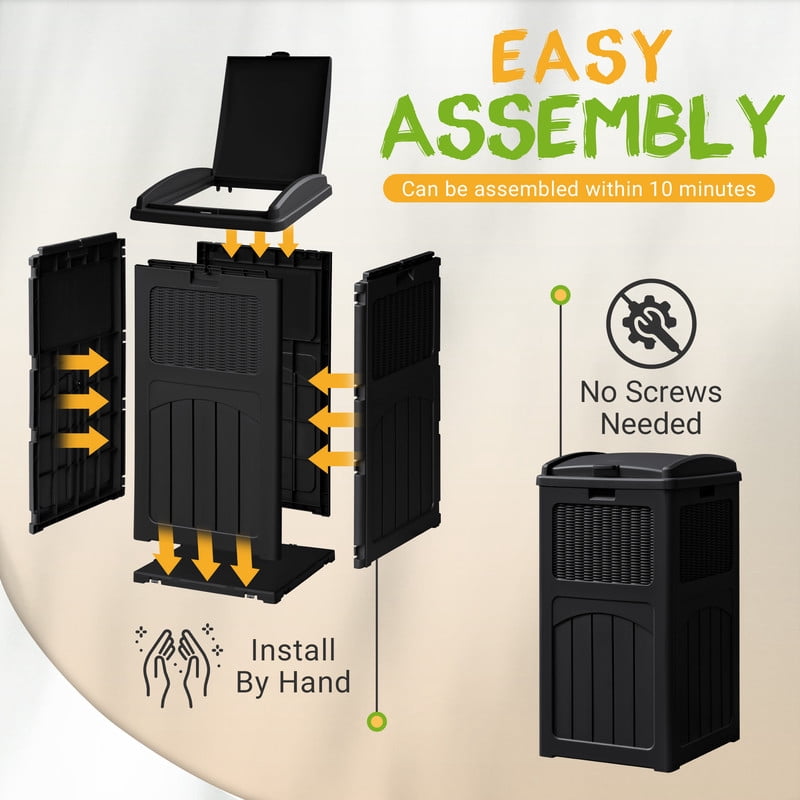 Devoko 2 PCS All-Weather use Trashbin with Lid, Patio Resin Hideaway Trash Can with Waterproof for Backyard