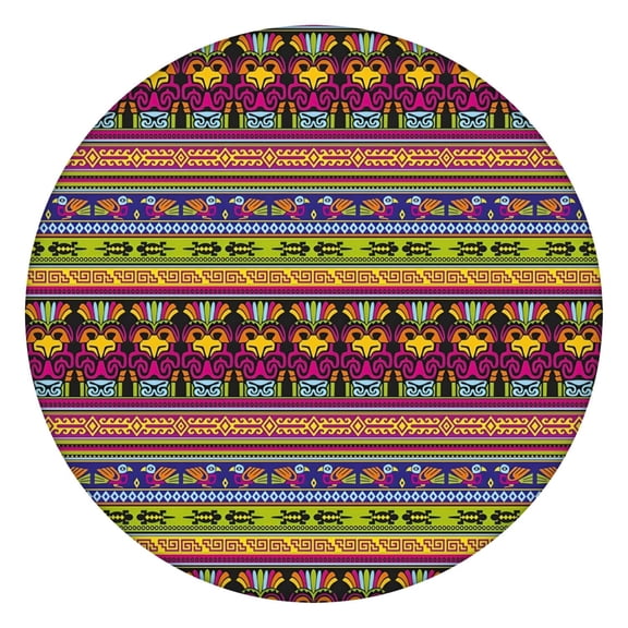 Round Tablecloth Bohemian Artistic Retro Style, Waterproof Fitted Vinyl, Backed, Elastic Edge, Easy Clean Surface