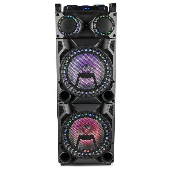QFX PBX-1215 Dual 12" Floorstanding Bluetooth Speaker with Party Lights, Includes Microphone, Black
