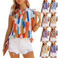 thumbnail image 2 of Womens Floral Print Sleeveless Round Neck Chiffon Blouses Summer Thin Tops Party Night Club Chiffon Blouses color blue XXXL, 2 of 4