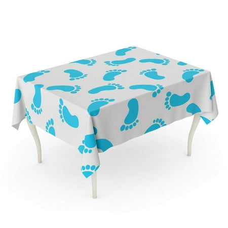 

SIDONKU Bare Baby Boy Blue Footprints Raster Barefoot Collection Foot Tablecloth Table Desk Cover Home Party Decor 60x104 inch