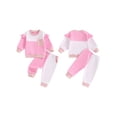 thumbnail image 3 of Aojekbee Baby Girl Fall Outfit, Contrast Color Frill Trim Long Sleeve Tops Elastic Waist Pants with Pockets 2 Piece Set, 3 of 10