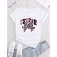 thumbnail image 2 of Stylish Pixel Bow & Lightning Print T-Shirt for Women - Soft, Breathable, Crew Neck, Short Sleeve, Comfort Fit, Casual Sporty Top for Summer, Outdoor Activities, and Casual Attire, 2 of 6