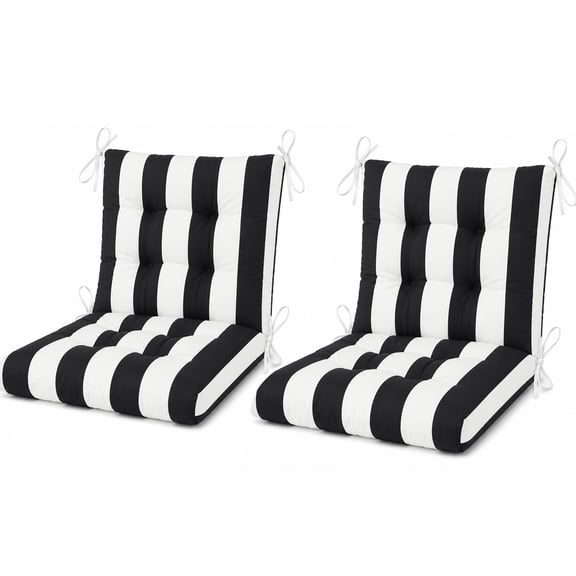 Outdoor Chair Cushions Set Of 3, 19 X 19 X 4 Inch Tufted Seat Cushions With Ties, Waterproof Patio Chair Pads For Dining Chairs, Garden & Outdoor Furniture-Black/White Striped