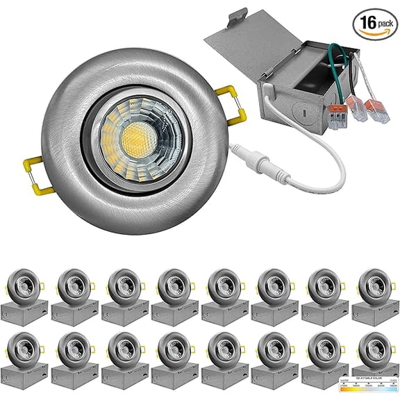 NuWatt 3 in. Canless Gimbal Ultra Slim 5CCT 8W New Construction LED Recessed Lighting Kit 16PK