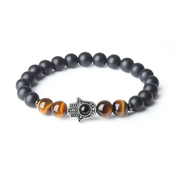 COAI Onyx Tiger Eye Hamsa Hand Bracelet for Yoga Meditation S