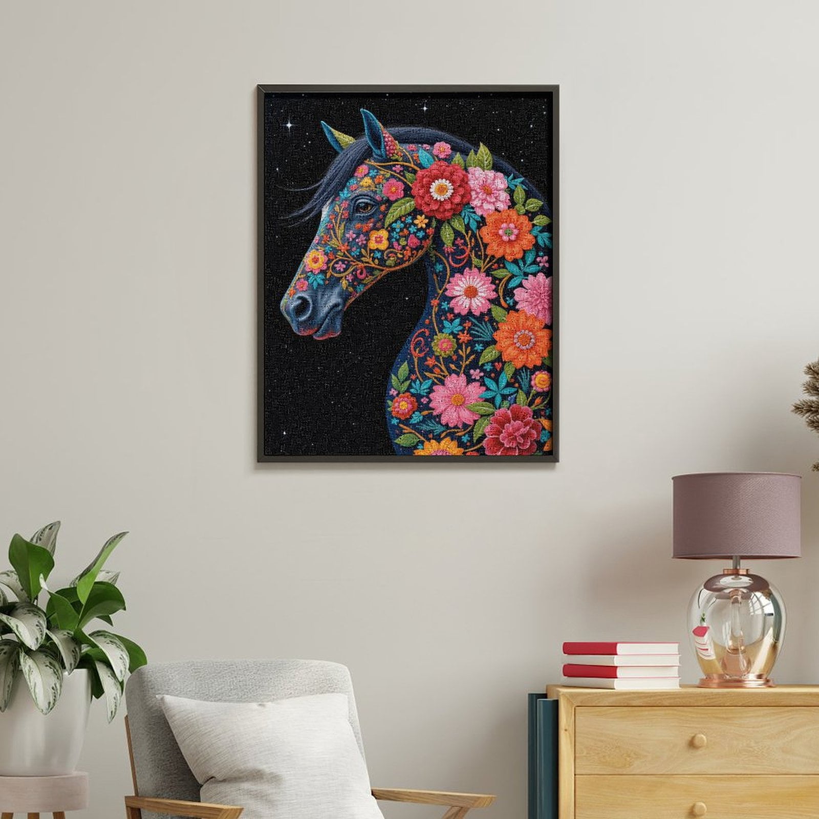 Paint By Numbers Kit for Adults Beginner - DIY Floral Horse Night Sky Art Canvas Painting Kits for Adults, Frameless Paint By Number for Adults for Home Wall Decor 16x20 Inch