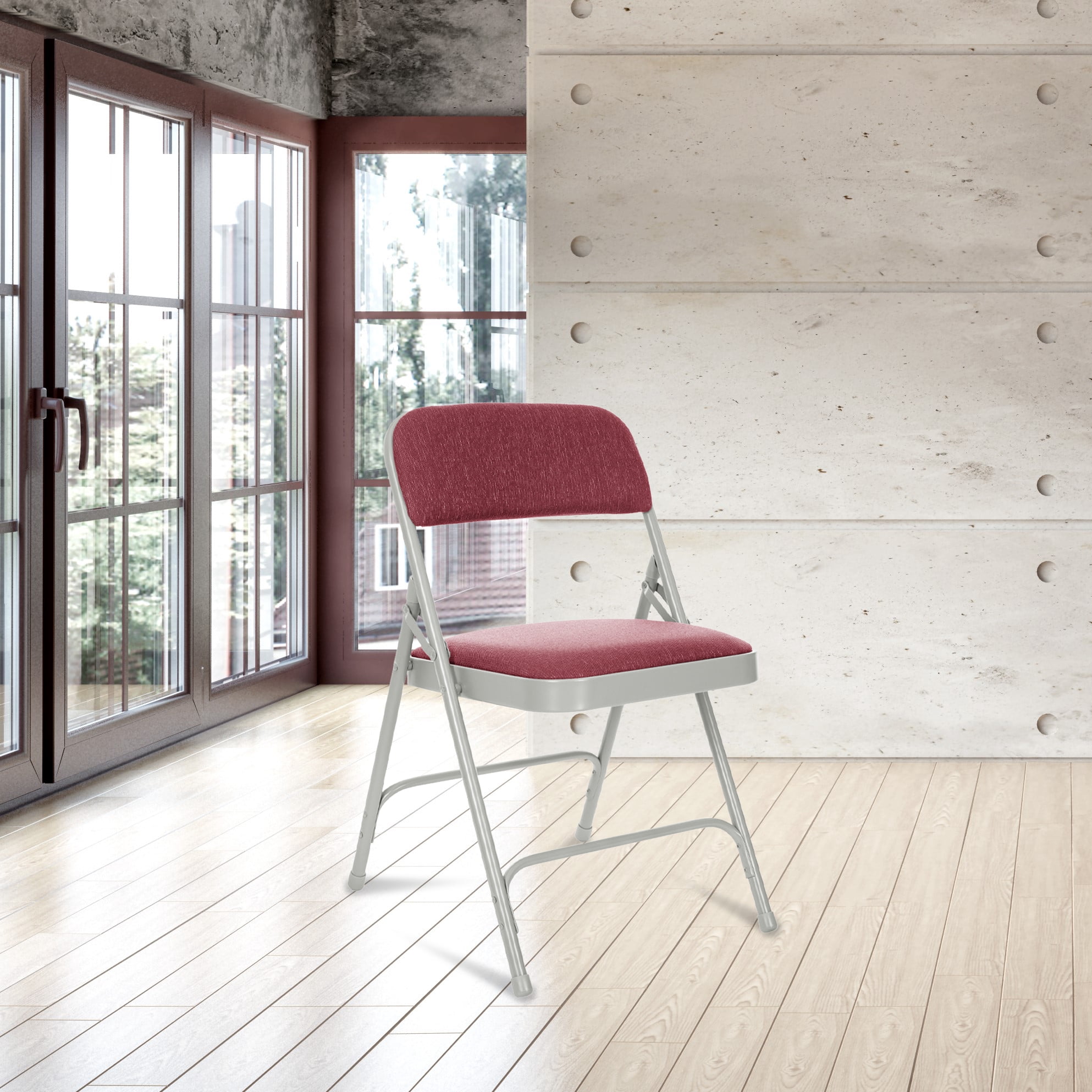 Hampden Furnishings Bernadine Fabric Padded / Steel Folding Chair, Grey/Burgundy, 4 Pk