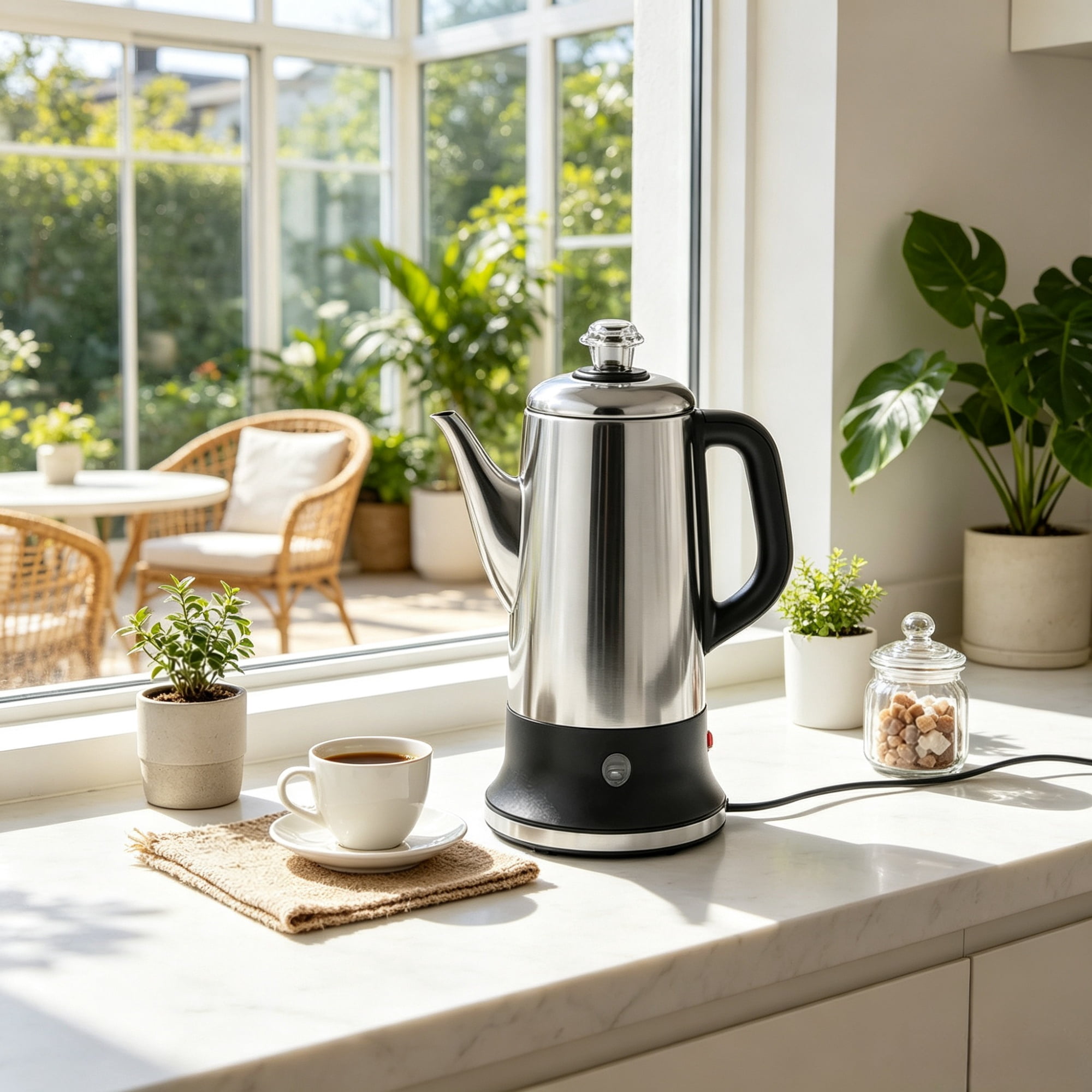 12-Cup Electric Percolator Coffee Pot, Coffee Maker with Keep Warm Function & Heat-Resistant Handle, Silver