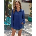thumbnail image 4 of Zeagoo Women Button Up Shirt Rolled Sleeved Collared Cotton Tops Long Sleeve V Neck Business Casual Blouse, 4 of 7