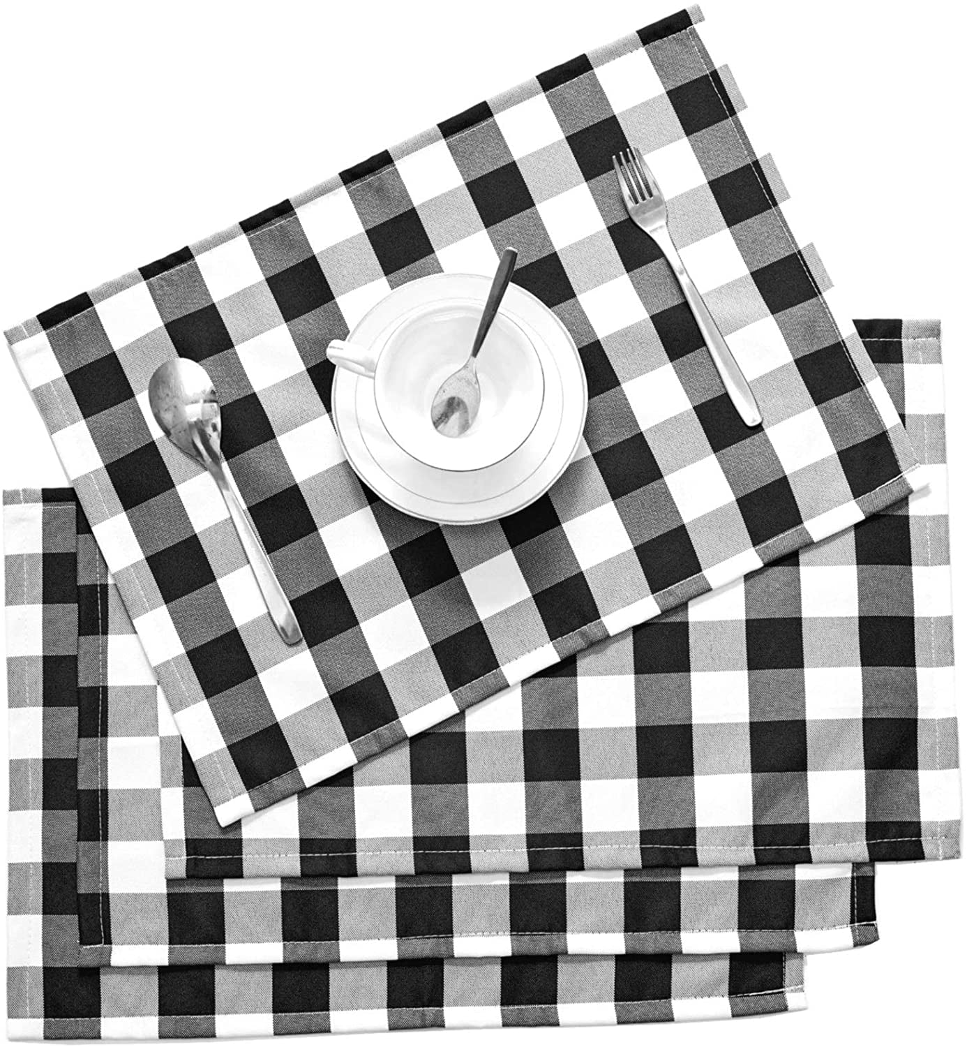 Plaid Checkered Placemats,Black & White Checker, Quality Thin and ...