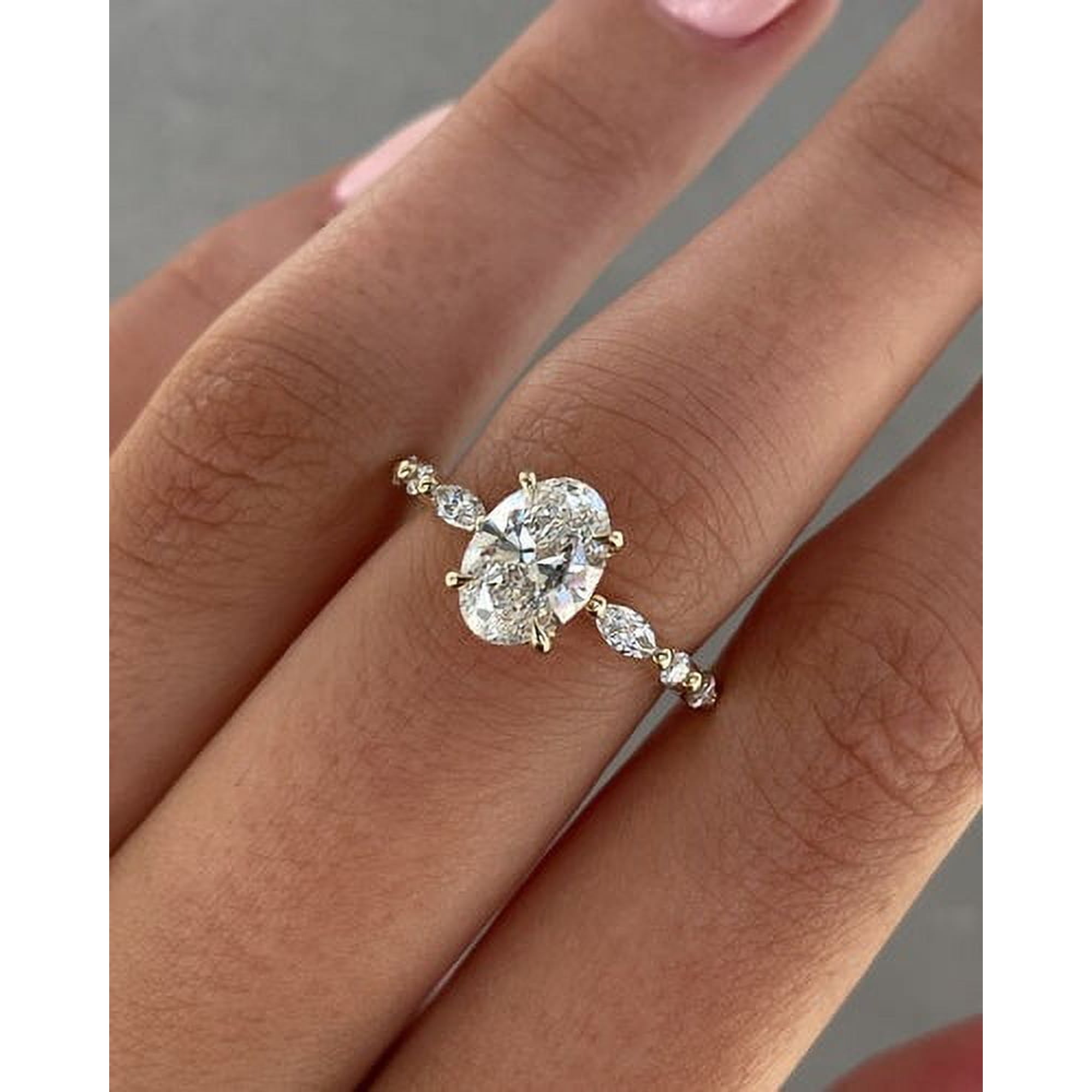 Solitaire Brilliance 2.50Ct Oval Moissanite Engagement Ring with Solitaire and Pave Accents 10k Yellow Gold, Ring Size 4