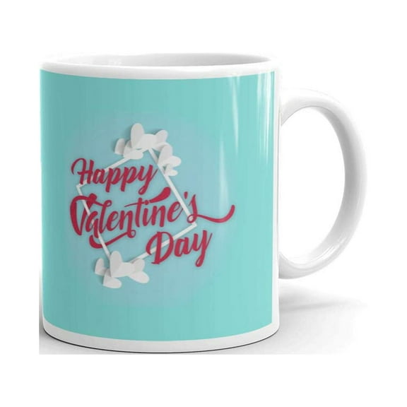 Happy Valentines Day Square White Heart Coffee Tea Ceramic Mug Office Work Cup Gift 11oz