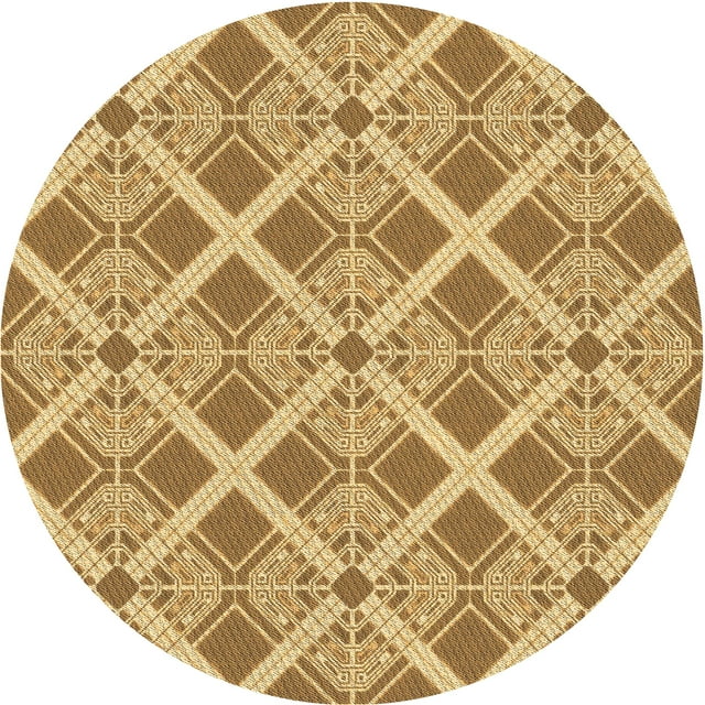 Ahgly Company Machine Washable Indoor Round Transitional Dark Bisque Brown Area Rugs, 4' Round