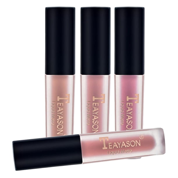Paquete de 4 tubos de color de labios hidratante, hidratante, de labios de larga duración para mujeres y niñas 01 Yinane Lápiz labial líquido de maquillaje