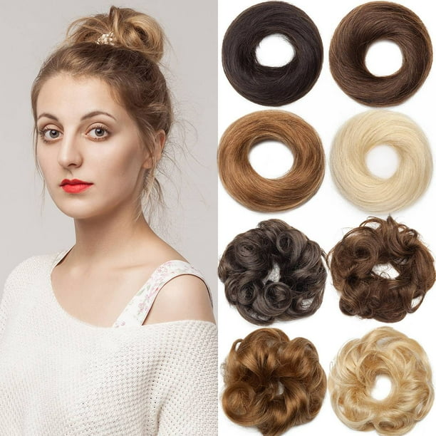 SEGO Human Hair Scrunchies Curly Messy Hair Bun Extensions Wedding for Women Updo Donut Chignons