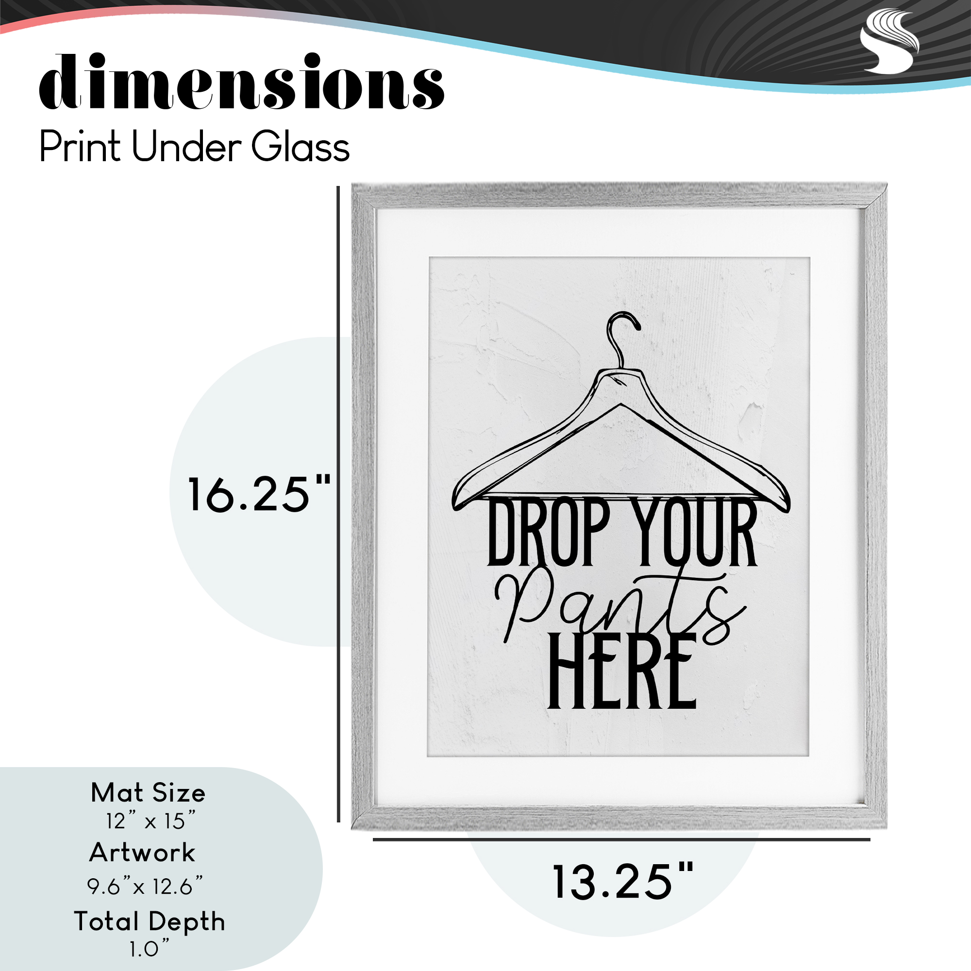 Drop Pants Here with Hanger Gray Framed Print Under Glass, design by Kim Allen