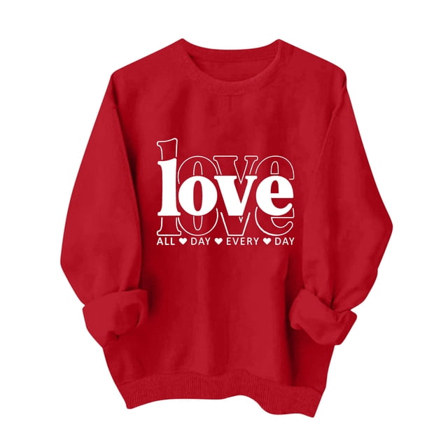 Amzcrzy Chandails pour Femmes Imprimé Mode Rouge Chandails Valentines Day Décontractés Manches Longues Col Rond Cadeaux Valentines Tops Valentines Day pour Femmes