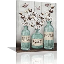 Farmhouse Bathroom Decor Wall Art Rustic Cotton Teal Jar Bathroom Pictures for Wall Country Bathroom Canvas Prints Relax Soak Unwind Signs Painting Modern Artwork Home Decor for Bathroom 12"x16"