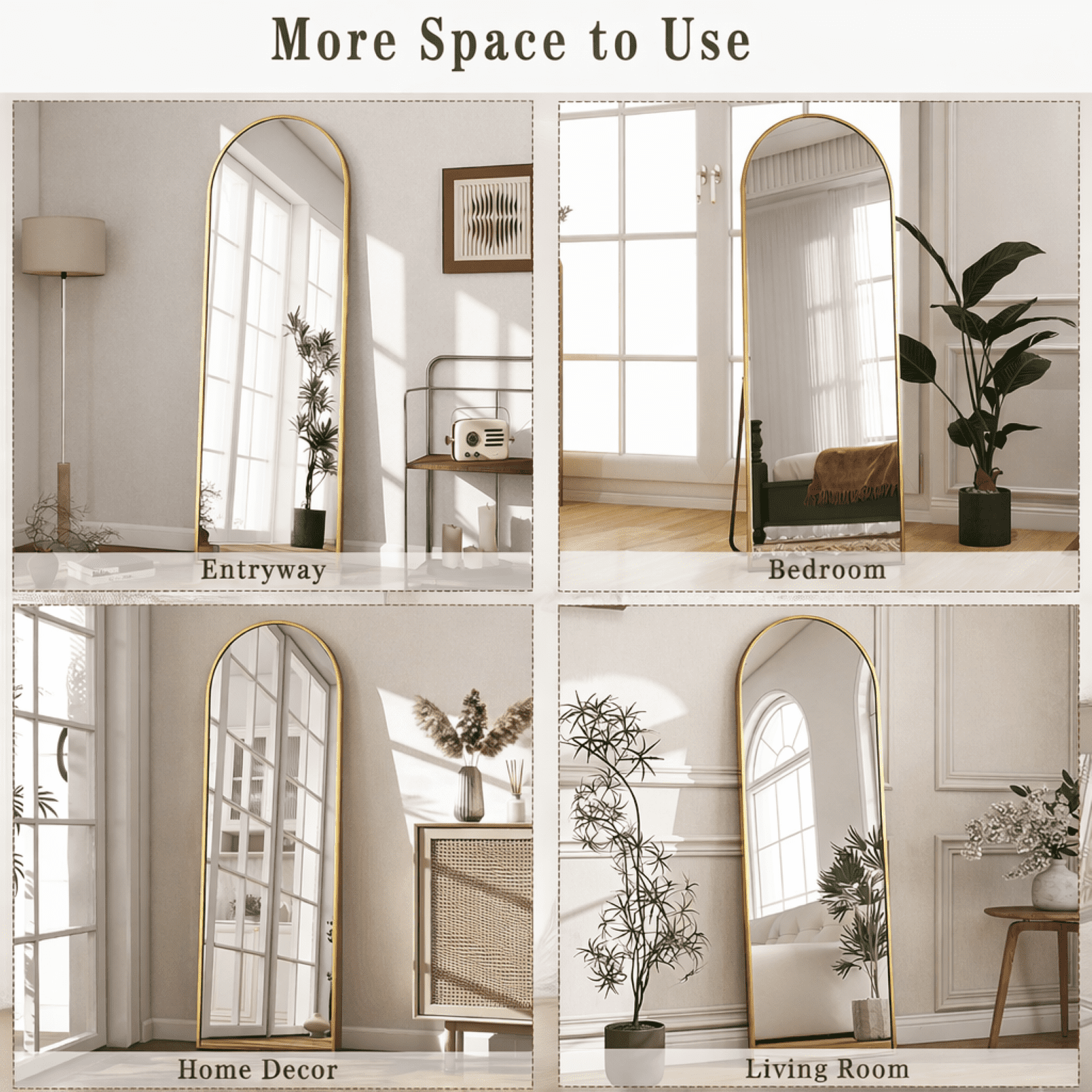 BEAUTYPEAK 59"x 16" Full Length Mirror Arched Standing Floor Mirror Full Body Mirror,Gold