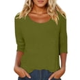 thumbnail image 2 of 3/4 Sleeve T Shirts for Women 2025 Fall Casual Scoop Neck Solid Color Plain Basic Tshirt Womens T Shirts, 2 of 5