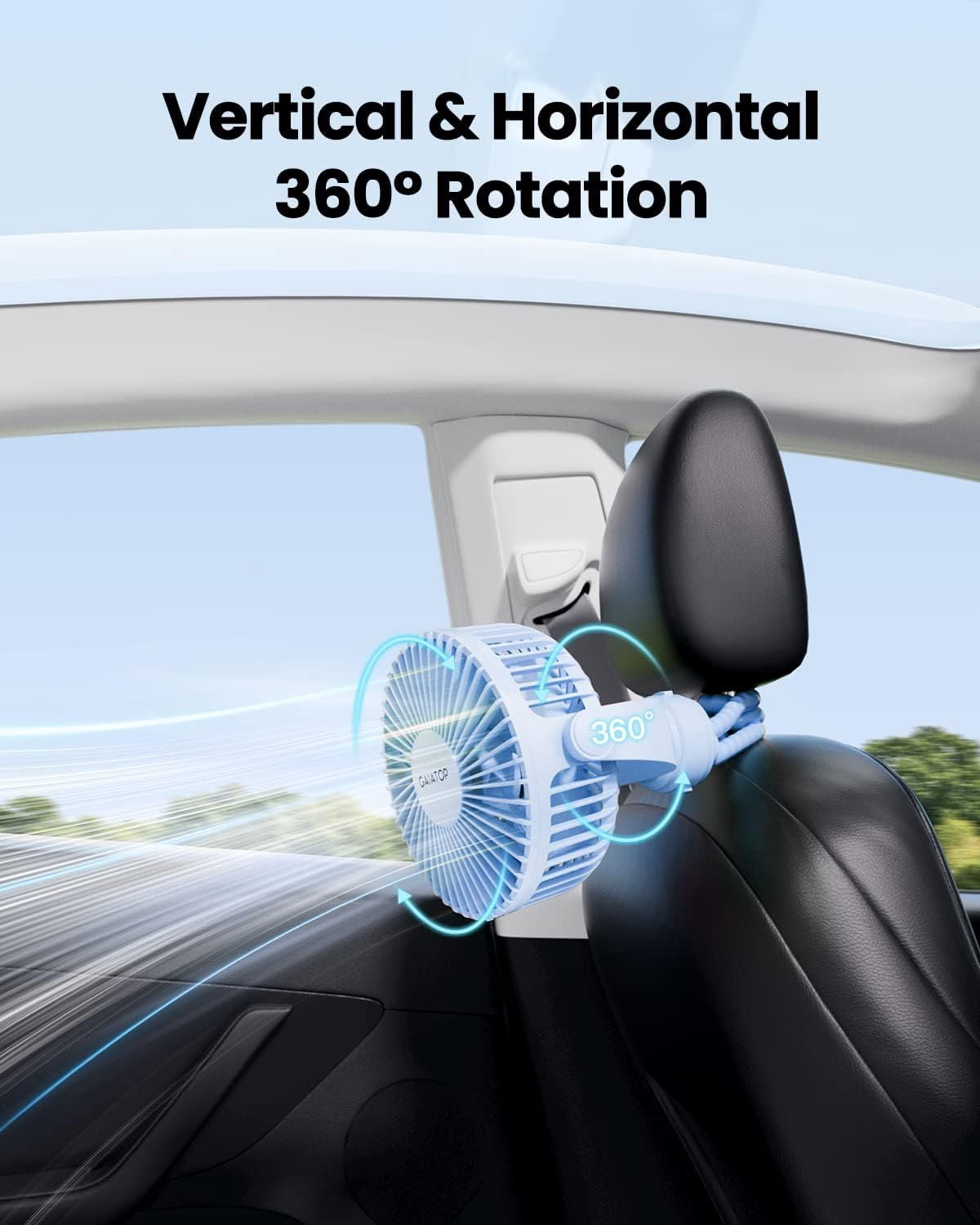 Mini Portable Stroller Fan, Battery Operated Small Clip on, Detachable 3 Speed Rechargeable, 360° Rotate Flexible Tripod Better Cooling for Car Seat Crib Treadmill